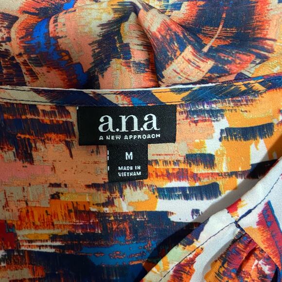 ANA A New Approach Top Blouse Orange Multicolor M Tie Front - Picture 9 of 13